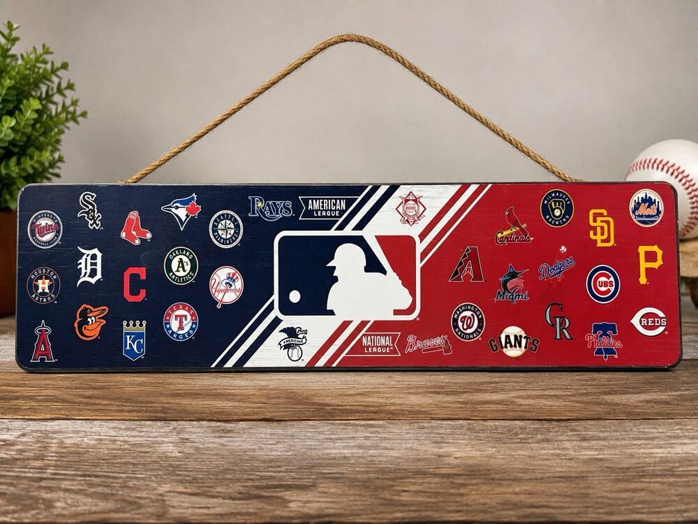 MLB All 30 Teams Logo Wood Wall Sign Open Road Brands Baseball Man Cave Decor